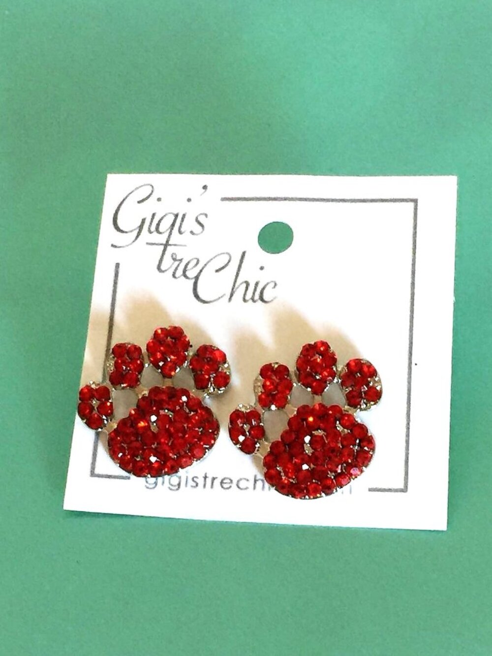 Women's Red Crystal Paw Earrings Post Back